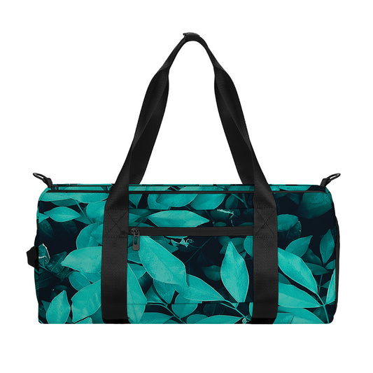 Turquoise Leaf Print Gym Bag