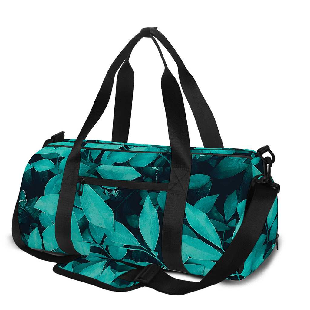 Turquoise Leaf Print Gym Bag