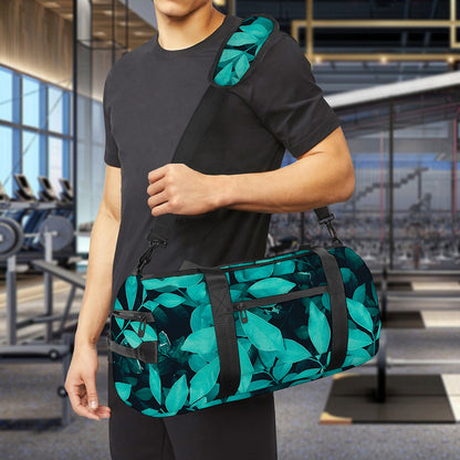 Turquoise Leaf Print Gym Bag