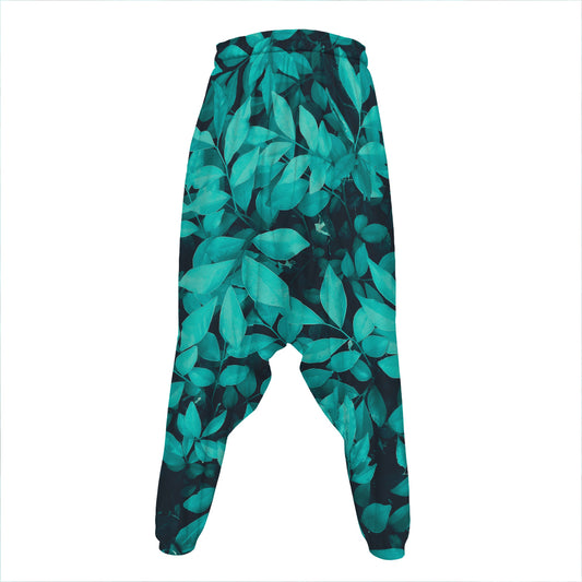 Turquoise Leaf Print Hammer Pants