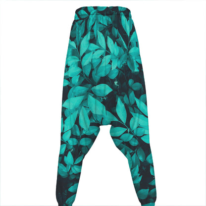 Turquoise Leaf Print Hammer Pants