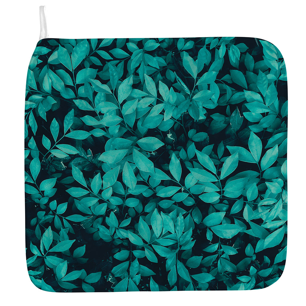 Turquoise Leaf Print Hand Towel