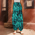 Turquoise Leaf Print Harem Pants