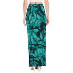 Turquoise Leaf Print High Slit Maxi Skirt