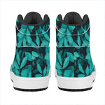 Turquoise Leaf Print High Top Leather Sneakers