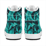 Turquoise Leaf Print High Top Leather Sneakers