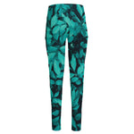 Turquoise Leaf Print High-Waisted Pocket Leggings