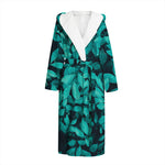 Turquoise Leaf Print Hooded Bathrobe