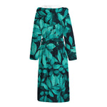 Turquoise Leaf Print Hooded Bathrobe