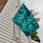 Turquoise Leaf Print House Flag