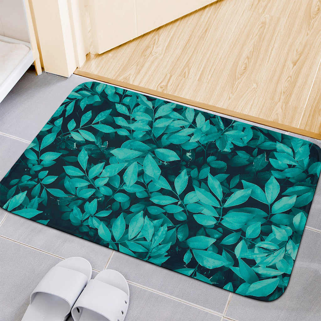 Turquoise Leaf Print Indoor Door Mat