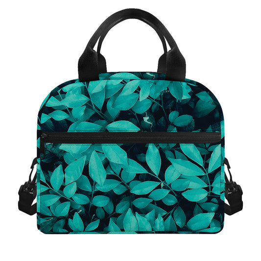 Turquoise Leaf Print Insulated Lunch Bag