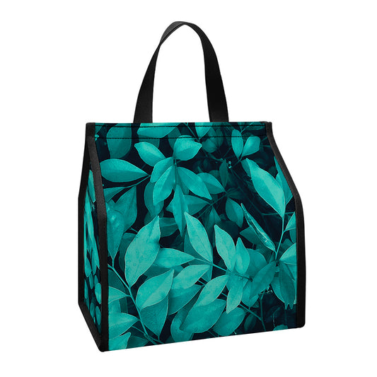 Turquoise Leaf Print Insulated Lunch Tote