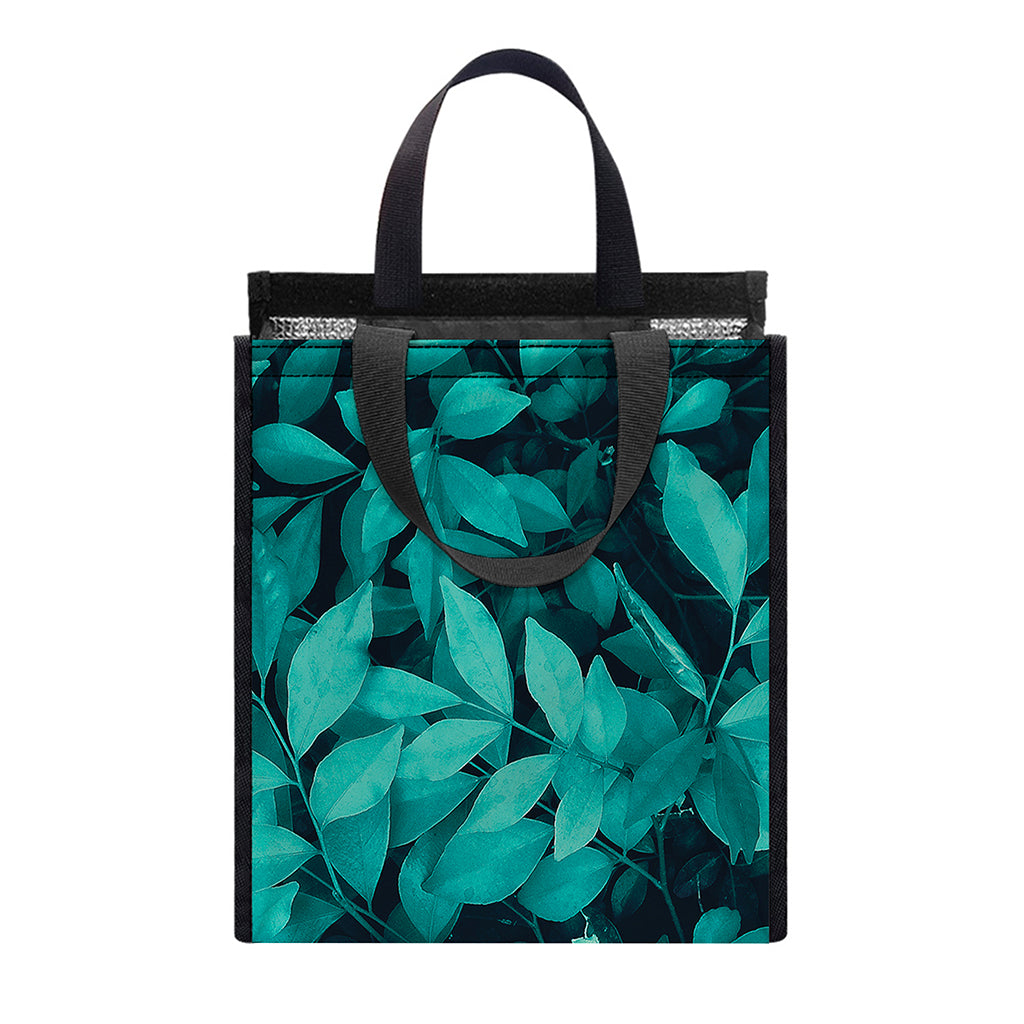 Turquoise Leaf Print Insulated Lunch Tote