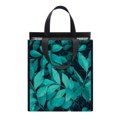 Turquoise Leaf Print Insulated Lunch Tote