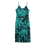 Turquoise Leaf Print Jersey Midi Cami Dress