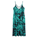 Turquoise Leaf Print Jersey Midi Cami Dress