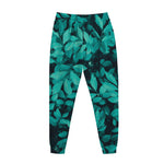 Turquoise Leaf Print Jogger Pants