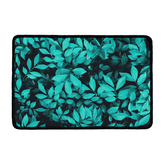Turquoise Leaf Print Kitchen Mat