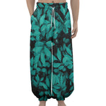 Turquoise Leaf Print Lantern Pants
