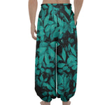 Turquoise Leaf Print Lantern Pants