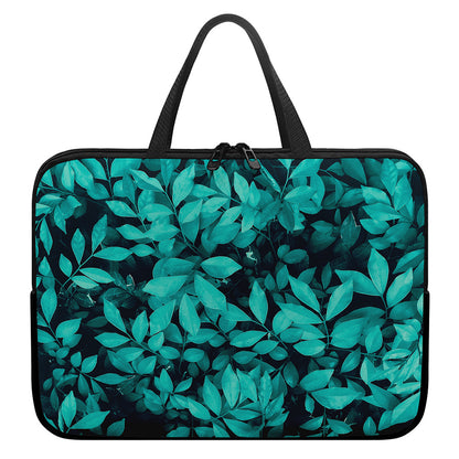 Turquoise Leaf Print Laptop Sleeve With Handle