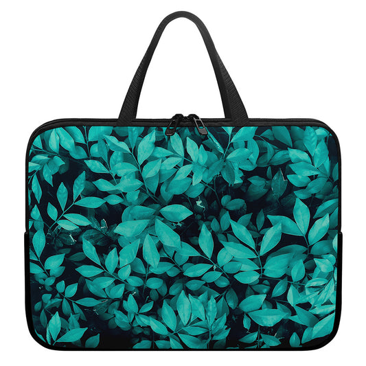 Turquoise Leaf Print Laptop Sleeve With Handle