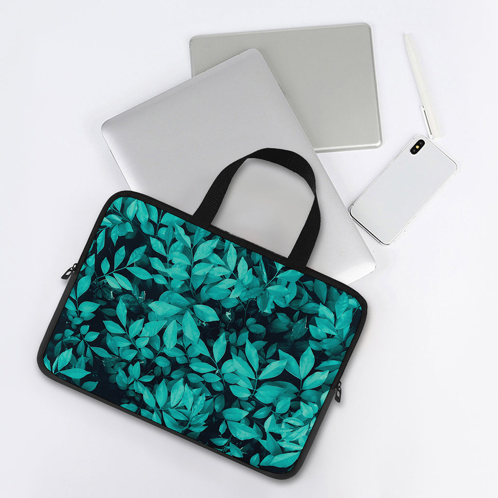 Turquoise Leaf Print Laptop Sleeve With Handle