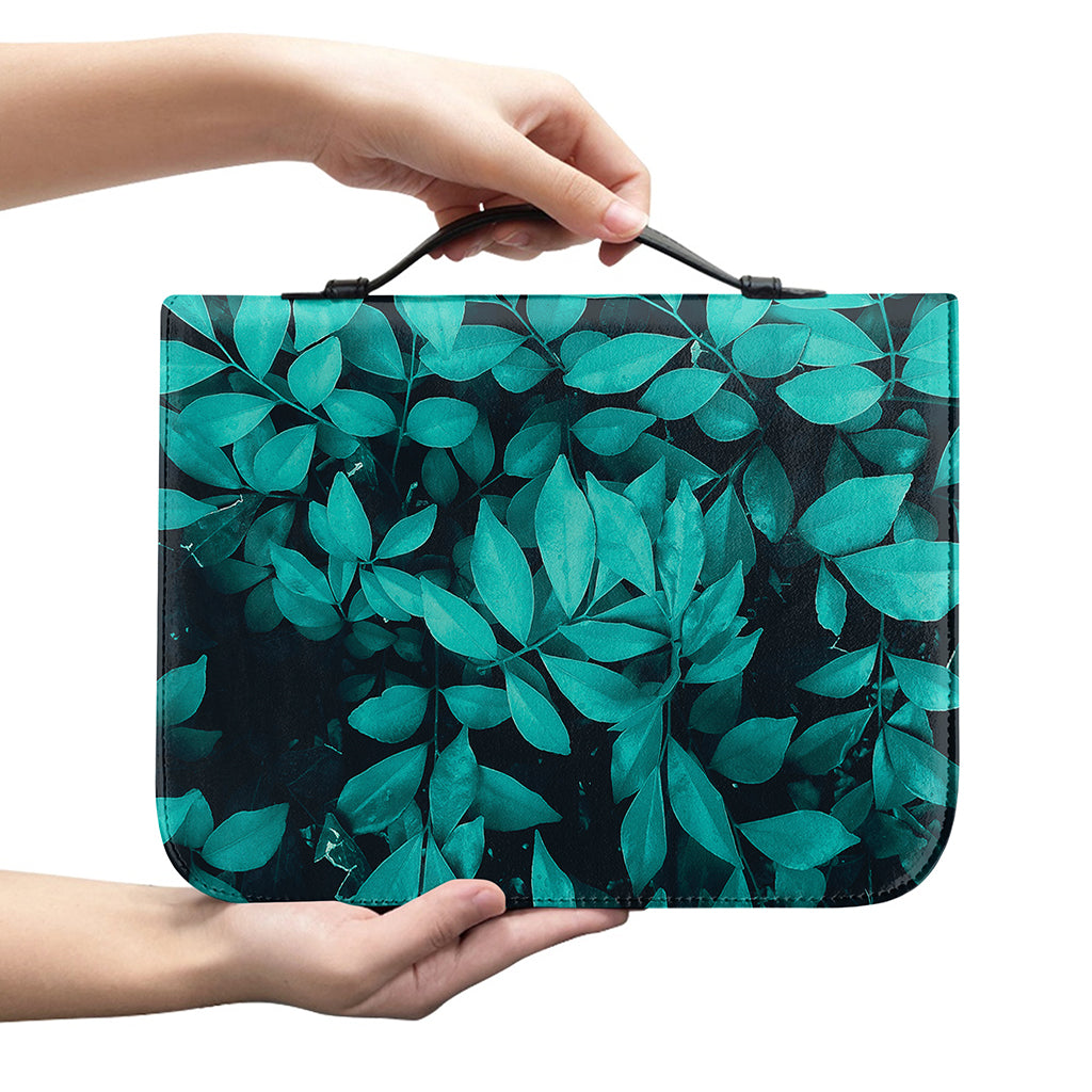 Turquoise Leaf Print Leather Bible Cover
