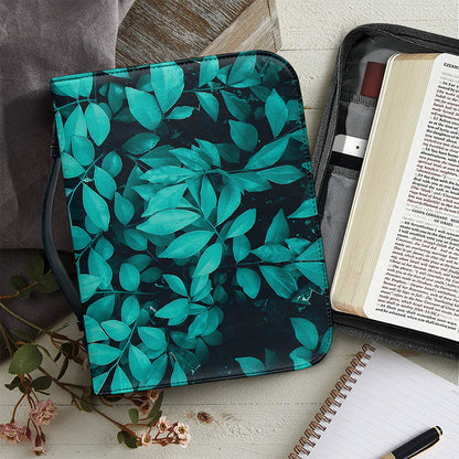 Turquoise Leaf Print Leather Bible Cover