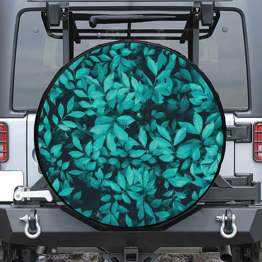Turquoise Leaf Print Leather Spare Tire Cover