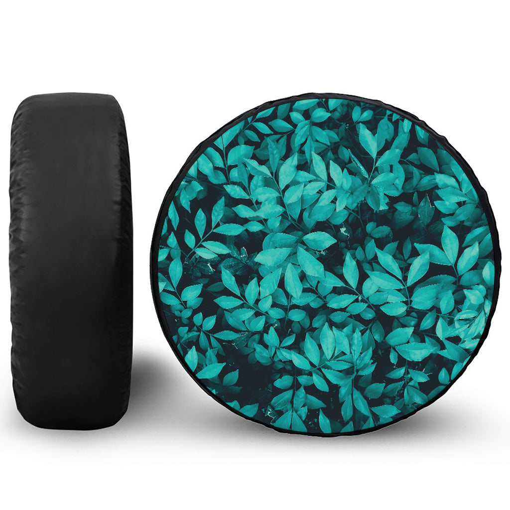 Turquoise Leaf Print Leather Spare Tire Cover