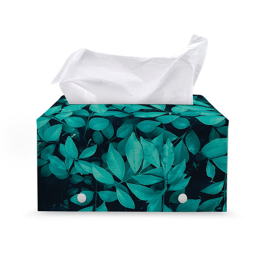 Turquoise Leaf Print Leather Tissue Box Cover
