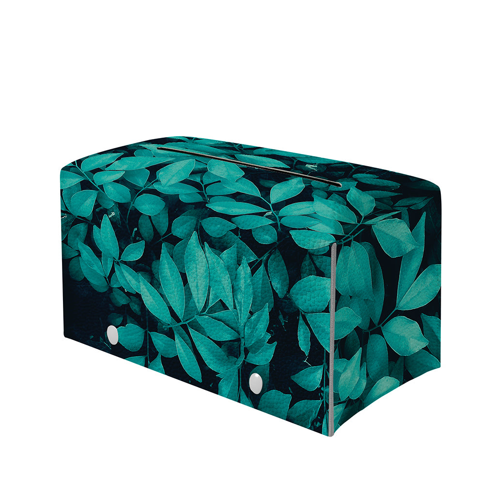 Turquoise Leaf Print Leather Tissue Box Cover