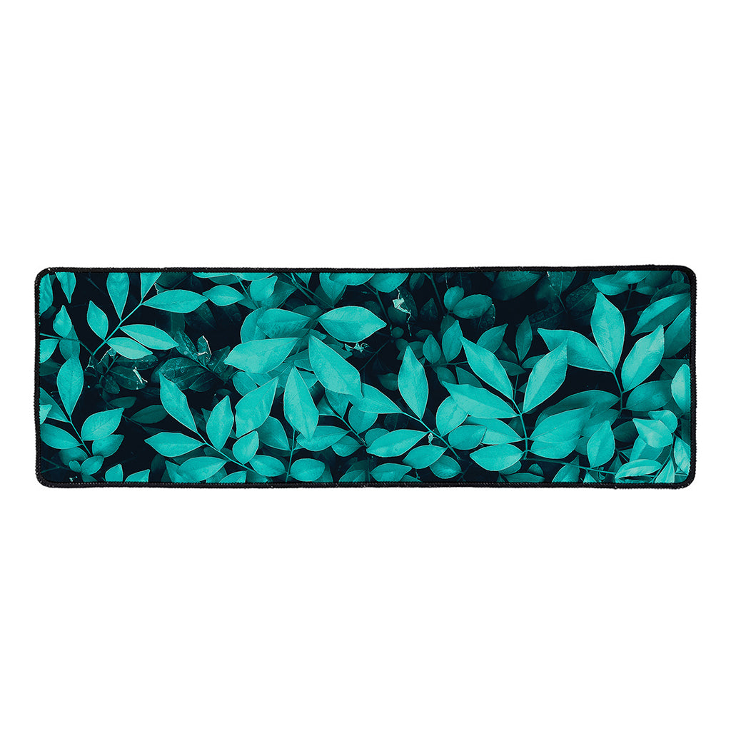 Turquoise Leaf Print Long Kitchen Mat