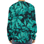 Turquoise Leaf Print Long Sleeve Baseball Jersey