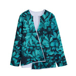 Turquoise Leaf Print Long Sleeve Short Coat