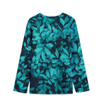 Turquoise Leaf Print Long Sleeve Short Coat