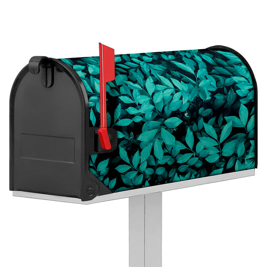 Turquoise Leaf Print Mailbox Cover