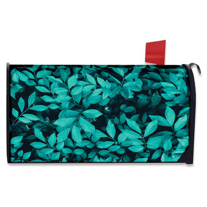 Turquoise Leaf Print Mailbox Cover