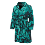 Turquoise Leaf Print Men's Bathrobe