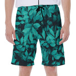 Turquoise Leaf Print Men's Beach Shorts