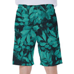 Turquoise Leaf Print Men's Beach Shorts