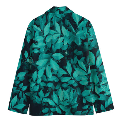 Turquoise Leaf Print Men's Blazer