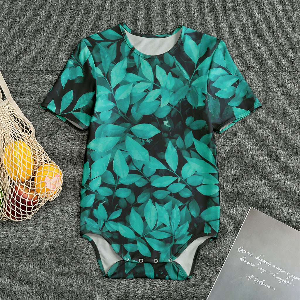 Turquoise Leaf Print Men's Bodysuit
