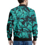 Turquoise Leaf Print Men's Bomber Jacket