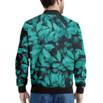 Turquoise Leaf Print Men's Bomber Jacket