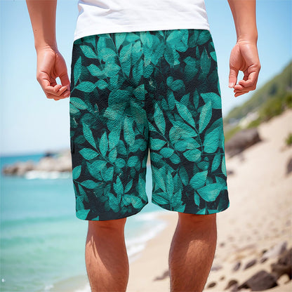 Turquoise Leaf Print Men's Cargo Shorts