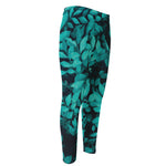 Turquoise Leaf Print Men's Compression Pants