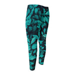 Turquoise Leaf Print Men's Compression Pants